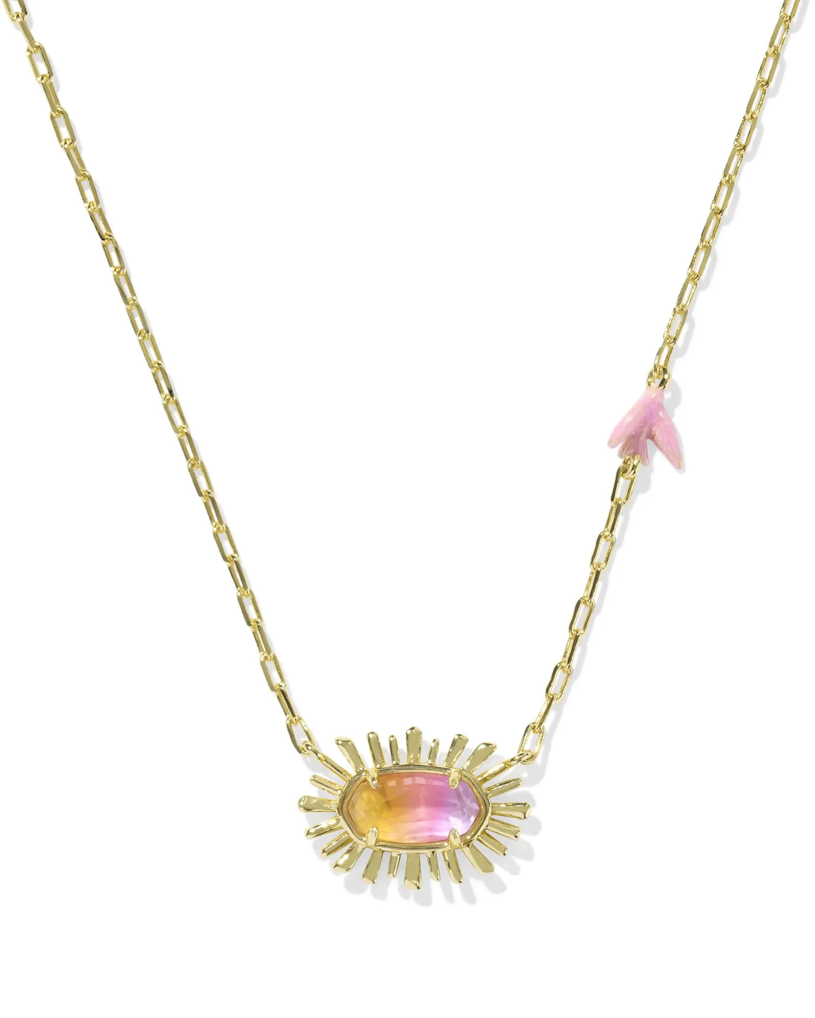 Elisa Bird Gold Short Pendant Necklace-Sunrise Watercolor Illusion