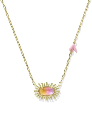 Elisa Bird Gold Short Pendant Necklace-Sunrise Watercolor Illusion
