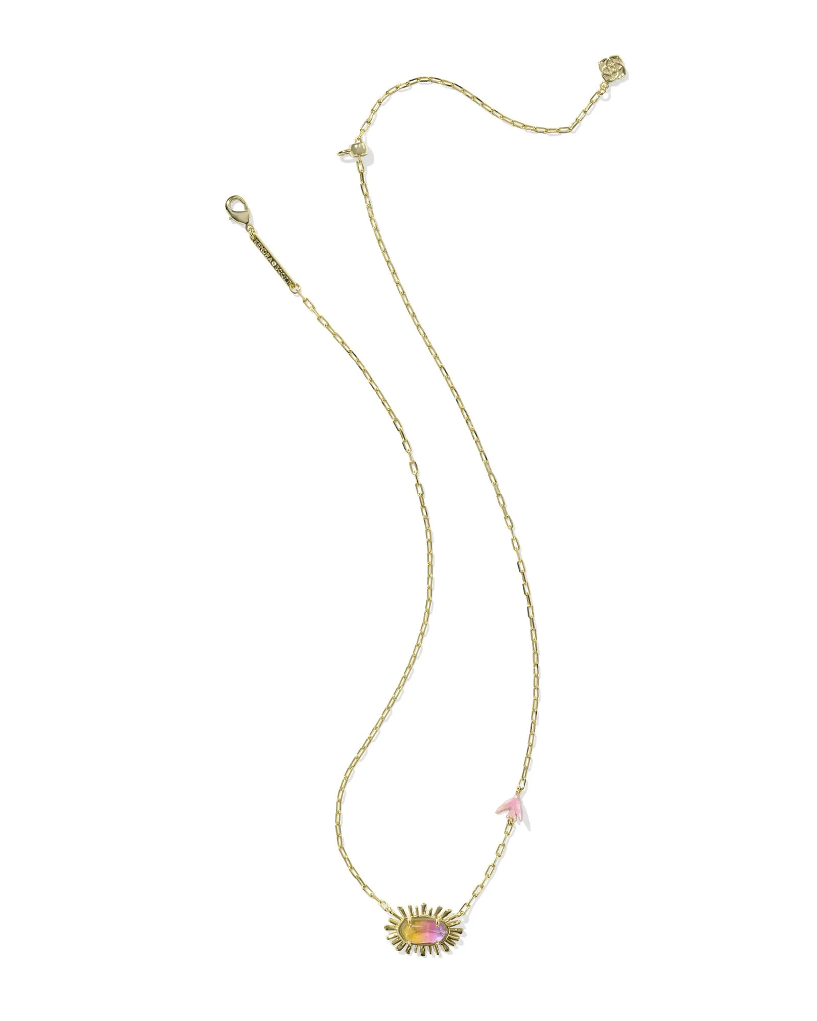 Elisa Bird Gold Short Pendant Necklace-Sunrise Watercolor Illusion