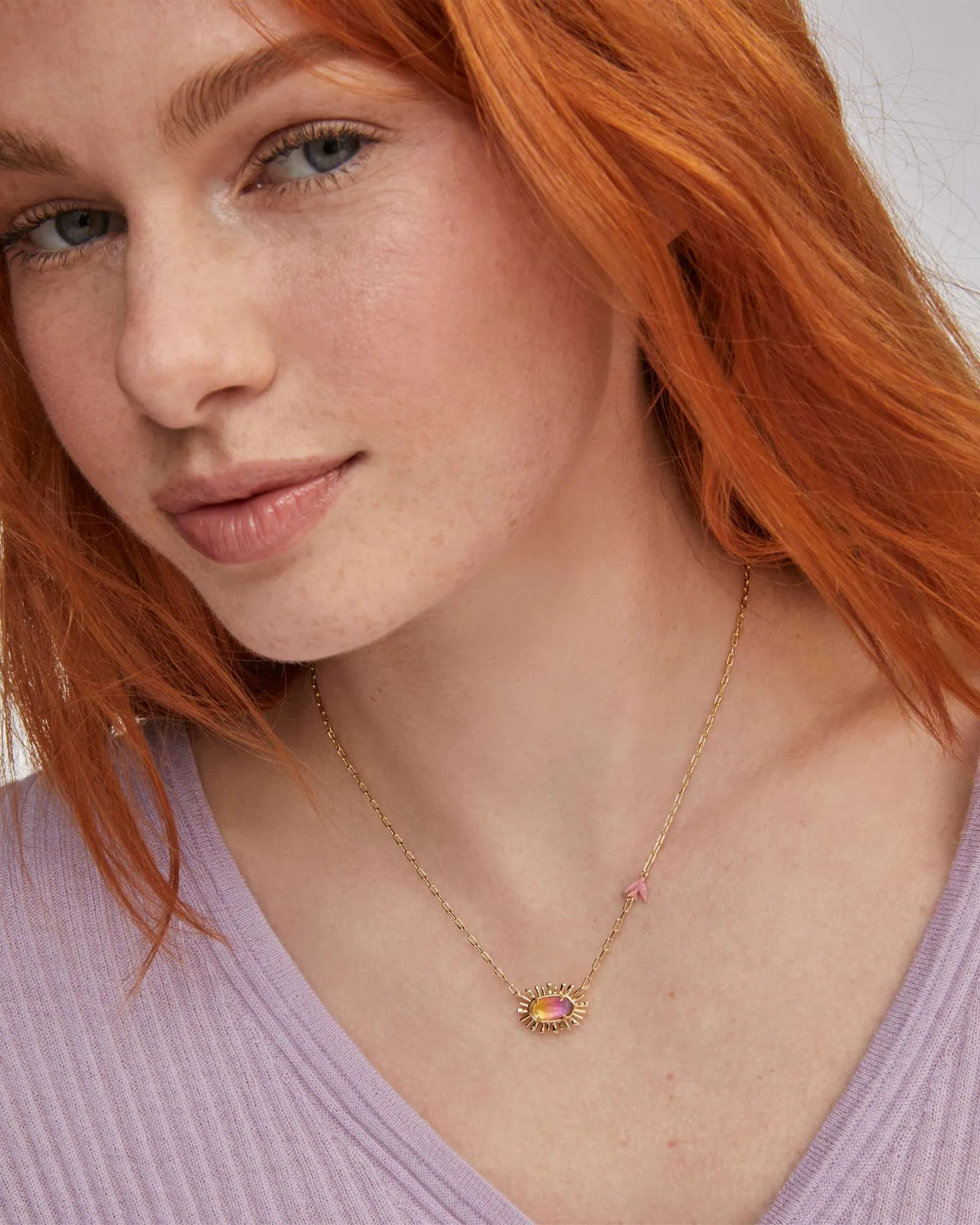 Elisa Bird Gold Short Pendant Necklace-Sunrise Watercolor Illusion