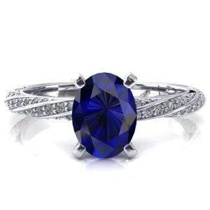 Elysia Oval Blue Sapphire 4 Prong 3/4 Eternity Diamond Accent Ring