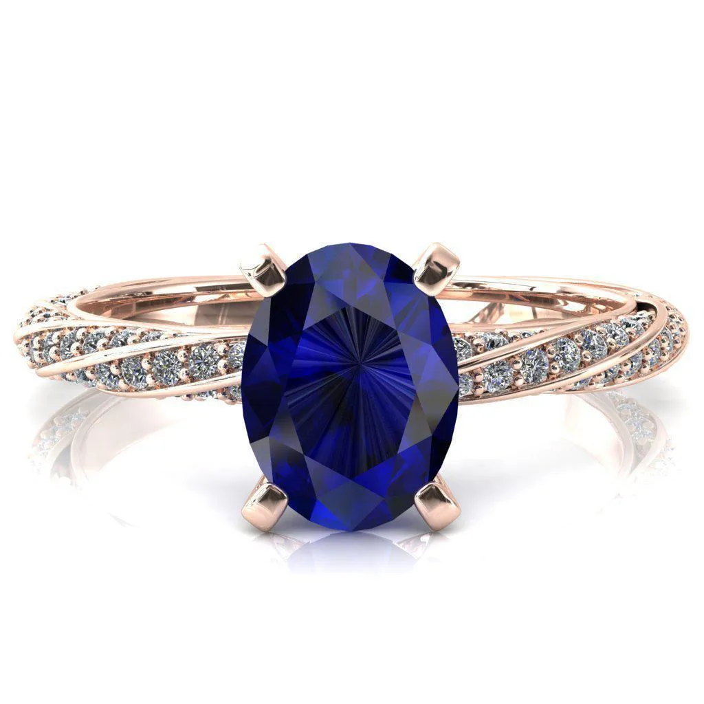 Elysia Oval Blue Sapphire 4 Prong 3/4 Eternity Diamond Accent Ring