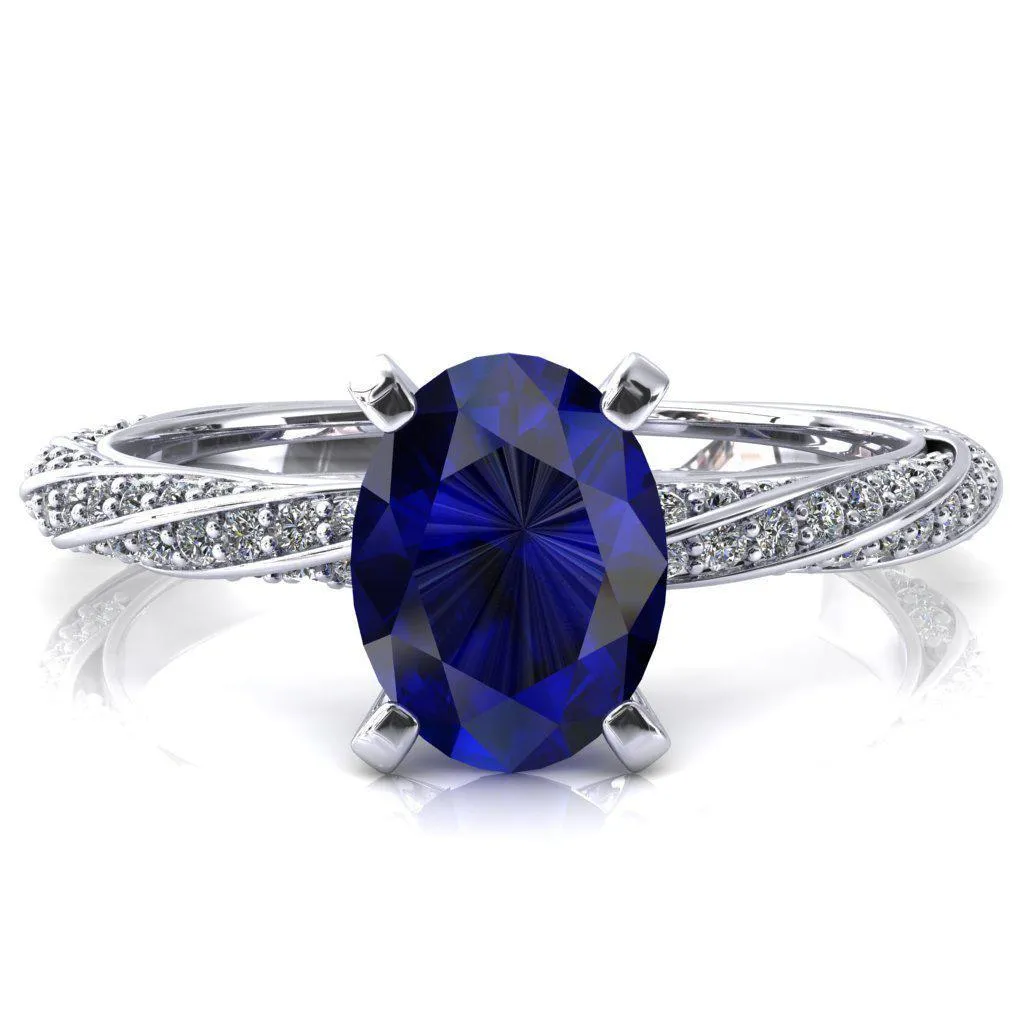 Elysia Oval Blue Sapphire 4 Prong 3/4 Eternity Diamond Accent Ring