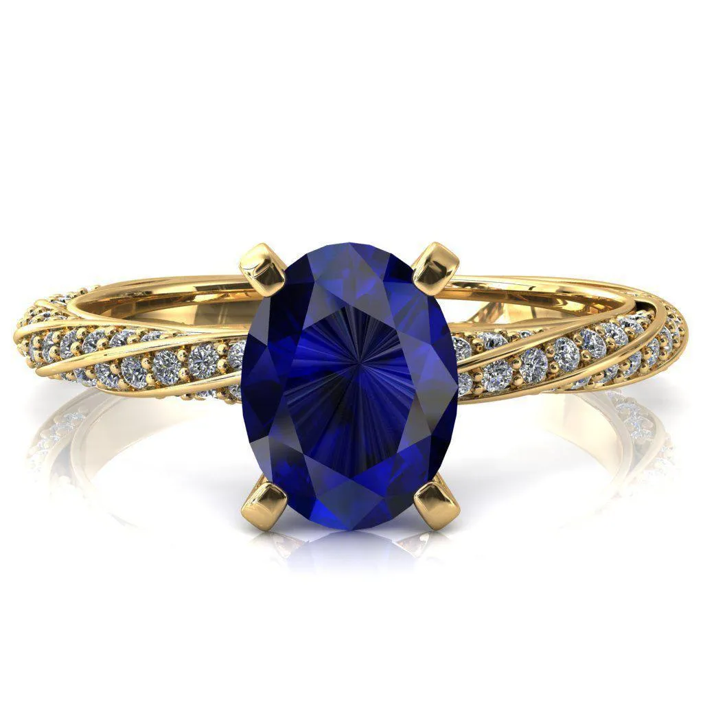 Elysia Oval Blue Sapphire 4 Prong 3/4 Eternity Diamond Accent Ring