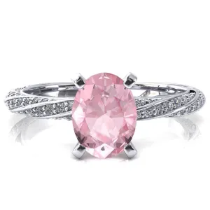 Elysia Oval Pink Sapphire 4 Prong 3/4 Eternity Diamond Accent Ring