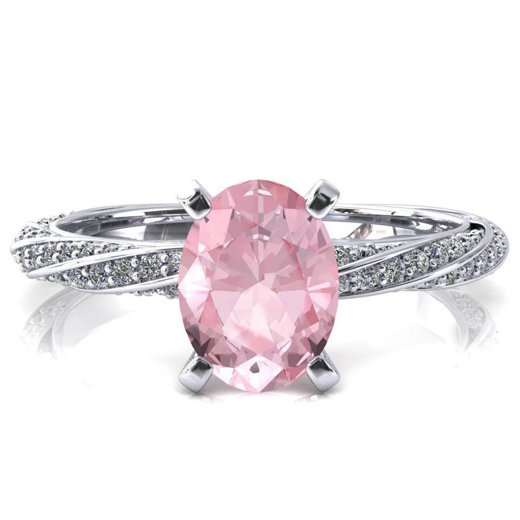 Elysia Oval Pink Sapphire 4 Prong 3/4 Eternity Diamond Accent Ring