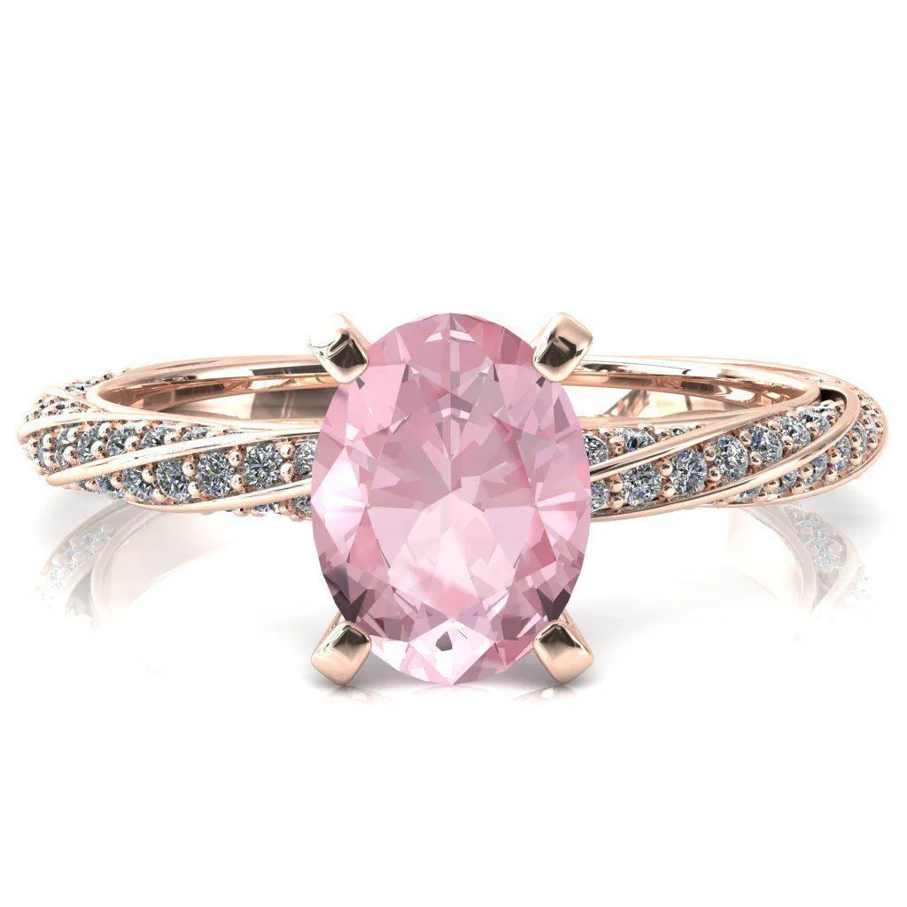 Elysia Oval Pink Sapphire 4 Prong 3/4 Eternity Diamond Accent Ring