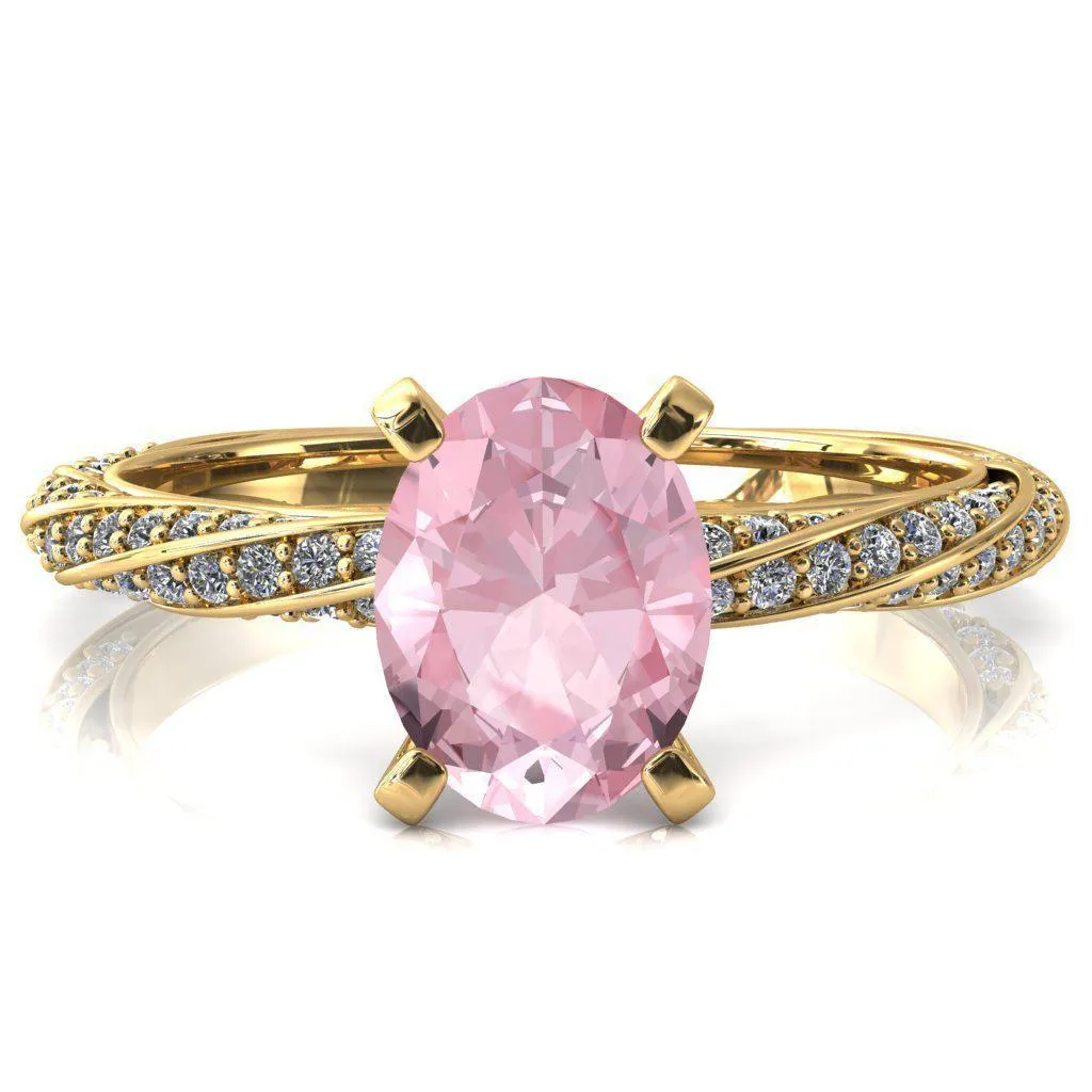Elysia Oval Pink Sapphire 4 Prong 3/4 Eternity Diamond Accent Ring