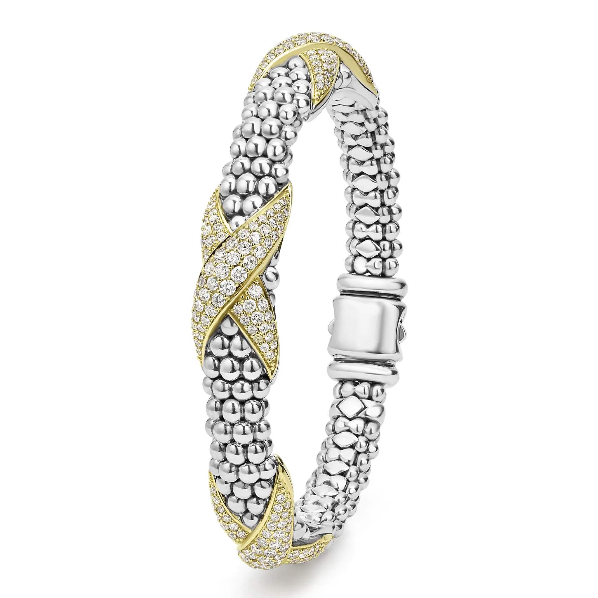 Embrace Three Station Diamond X Caviar Bracelet | 9mm
