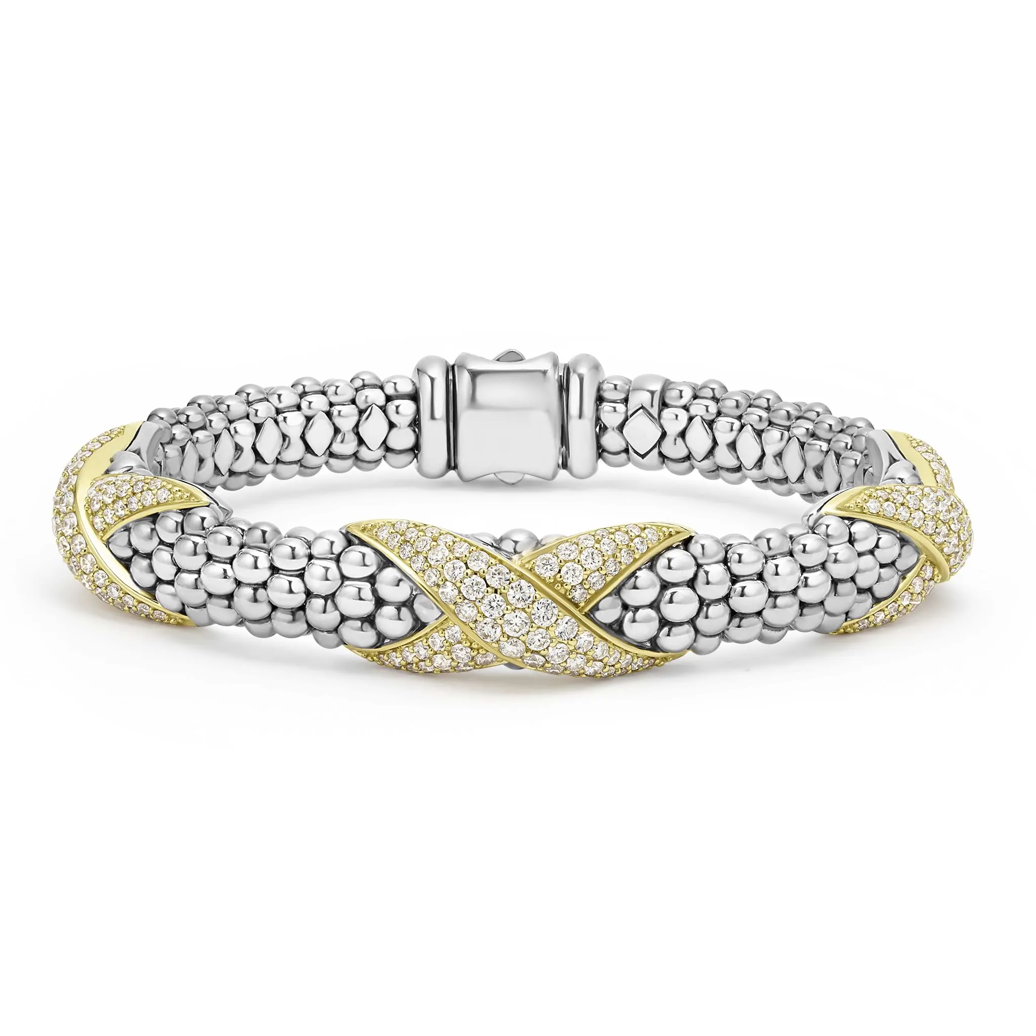 Embrace Three Station Diamond X Caviar Bracelet | 9mm