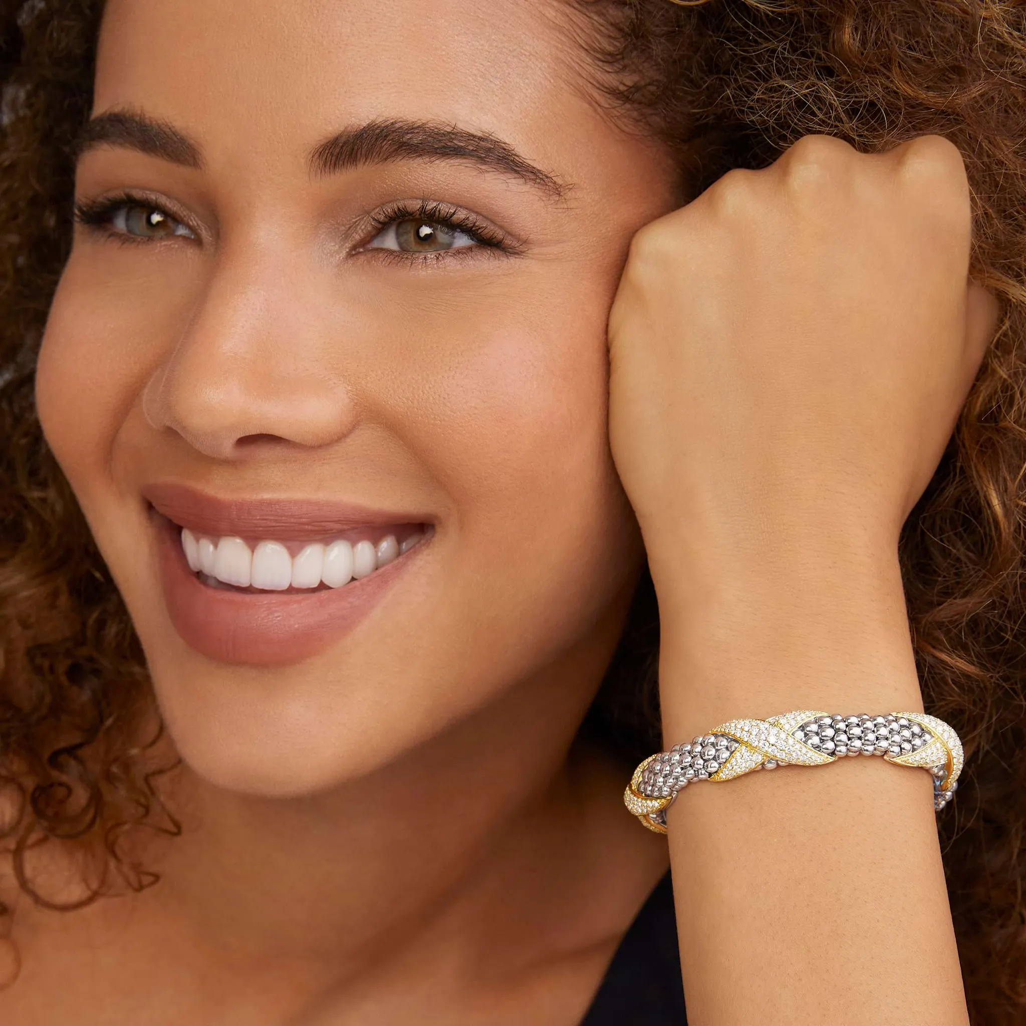 Embrace Three Station Diamond X Caviar Bracelet | 9mm