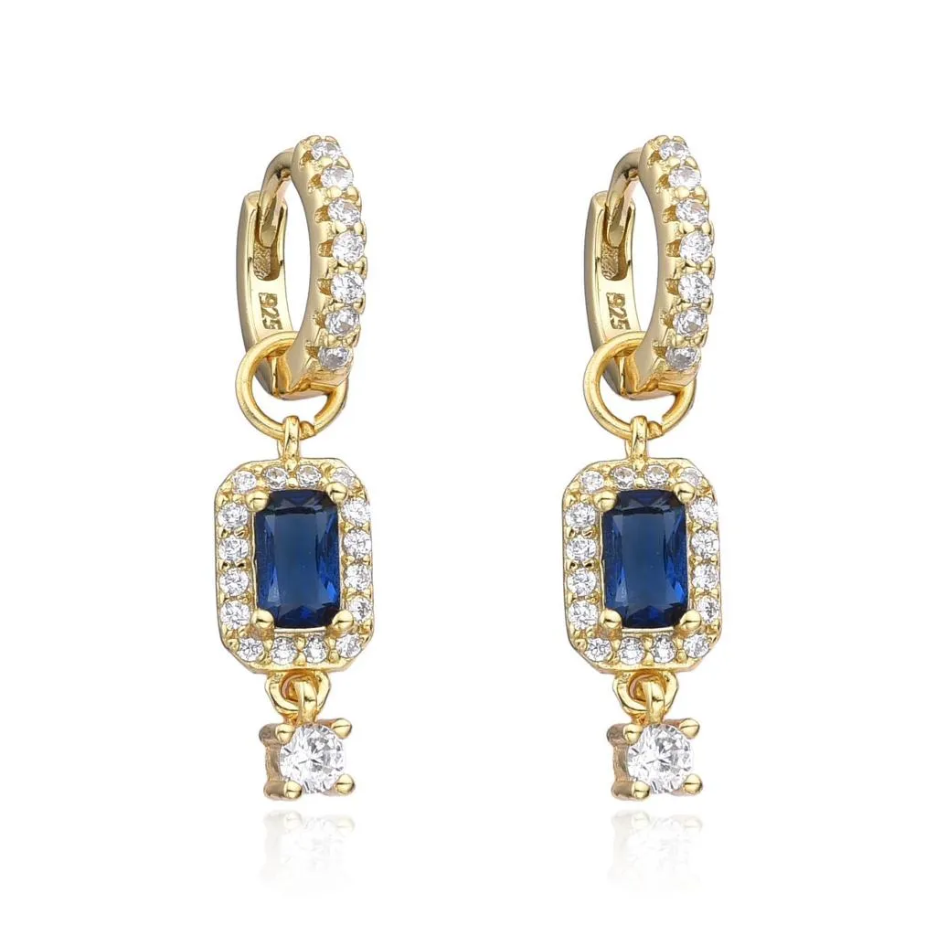 Emerald Cut Charm Hoop Earrings