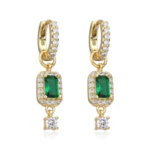 Emerald Cut Charm Hoop Earrings