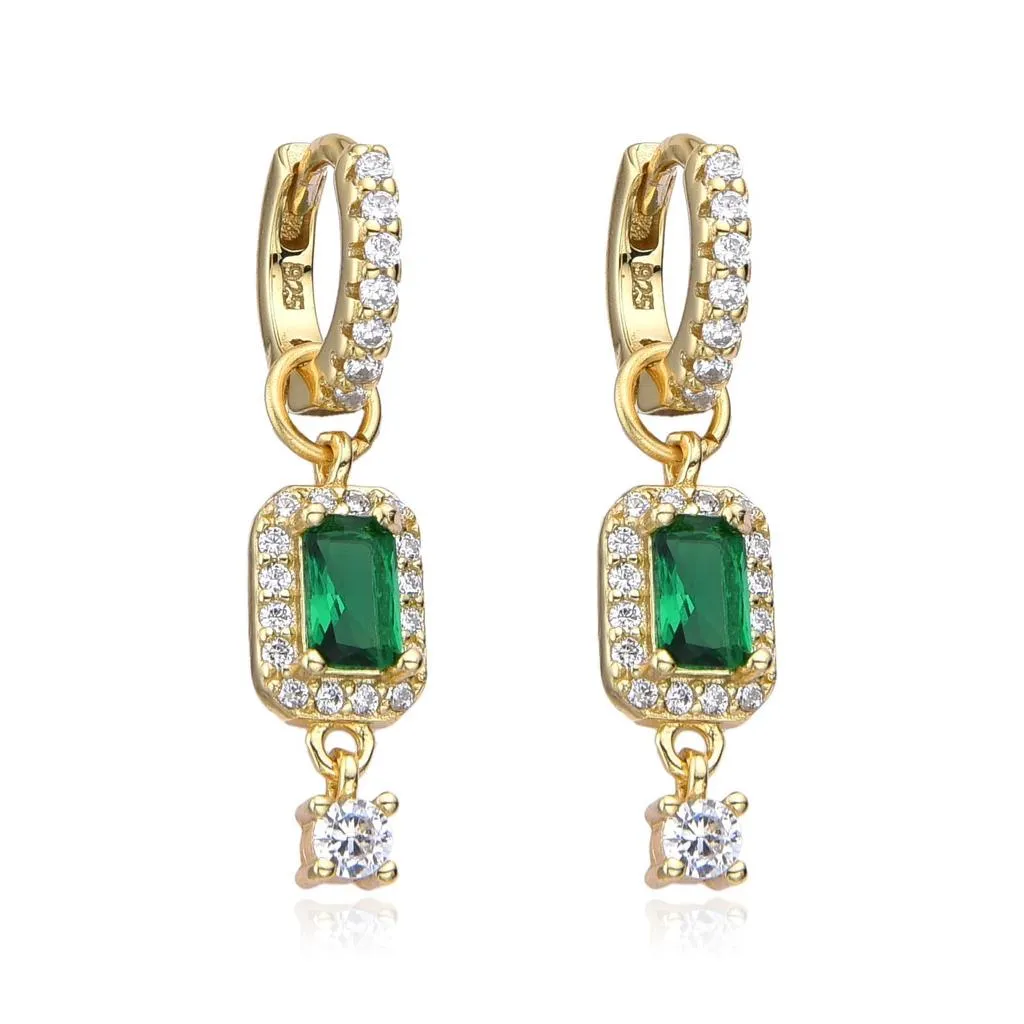 Emerald Cut Charm Hoop Earrings