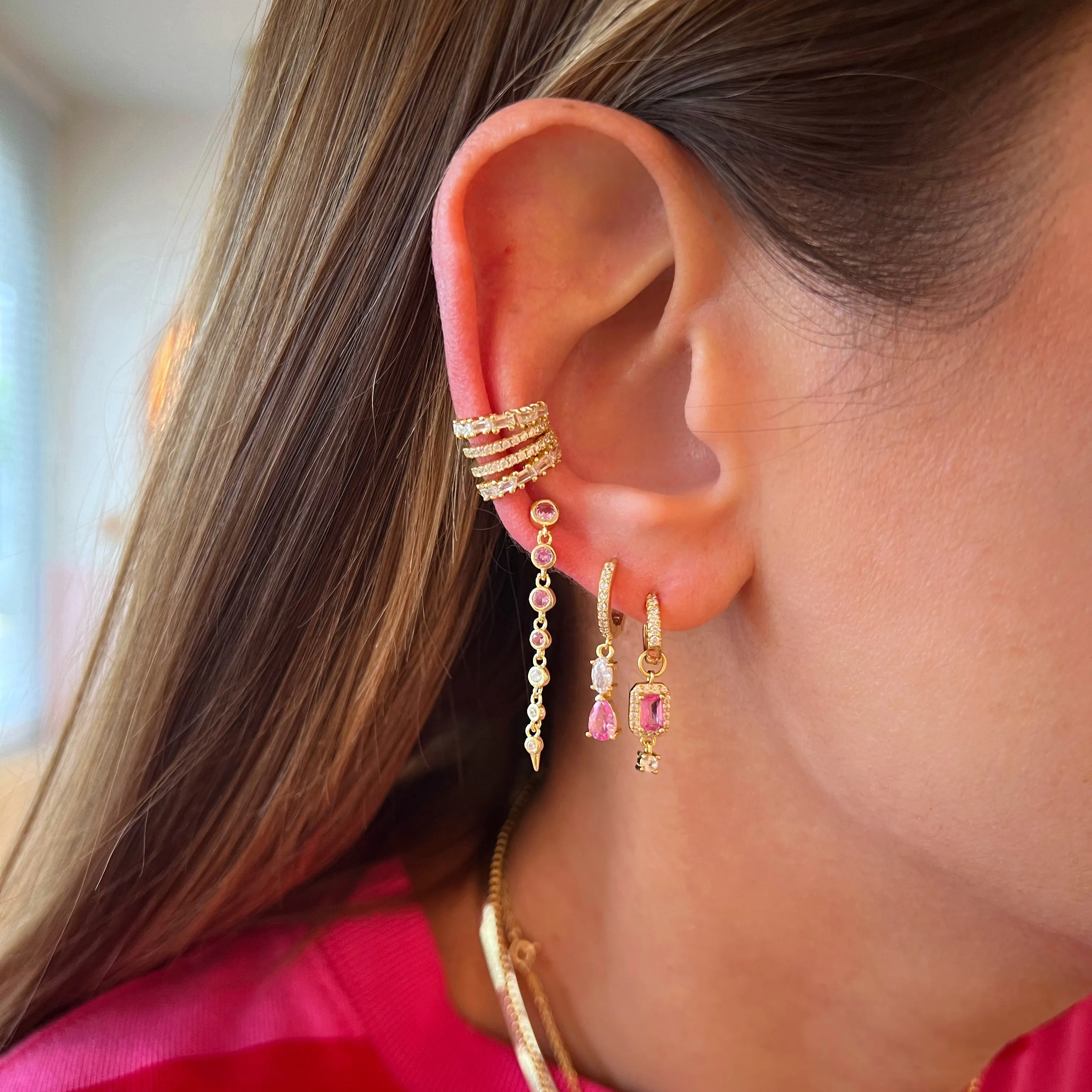 Emerald Cut Charm Hoop Earrings