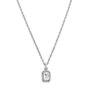 Emerald-Cut Zircon Pendant Necklace for Women – 925 Sterling Silver Rhodium Plated