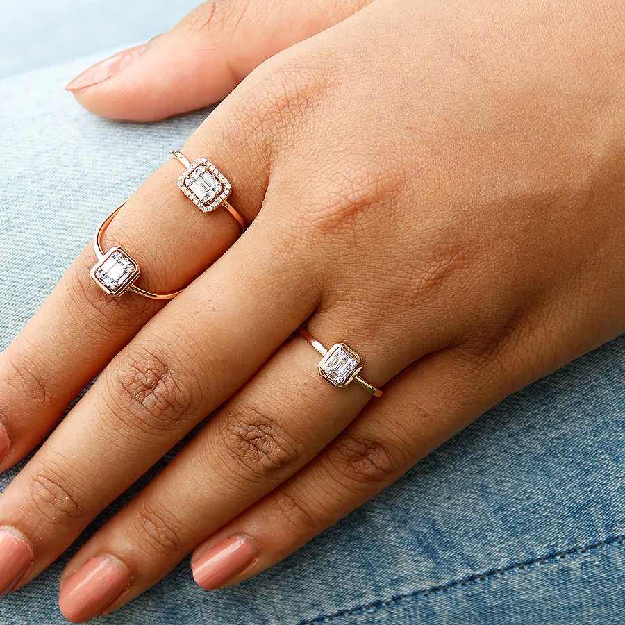 Emerald Shaped Composite Diamond Bezel Ring