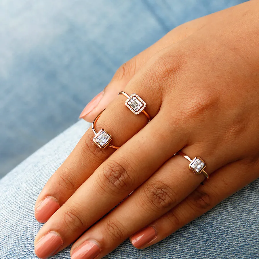 Emerald Shaped Composite Diamond Bezel Ring