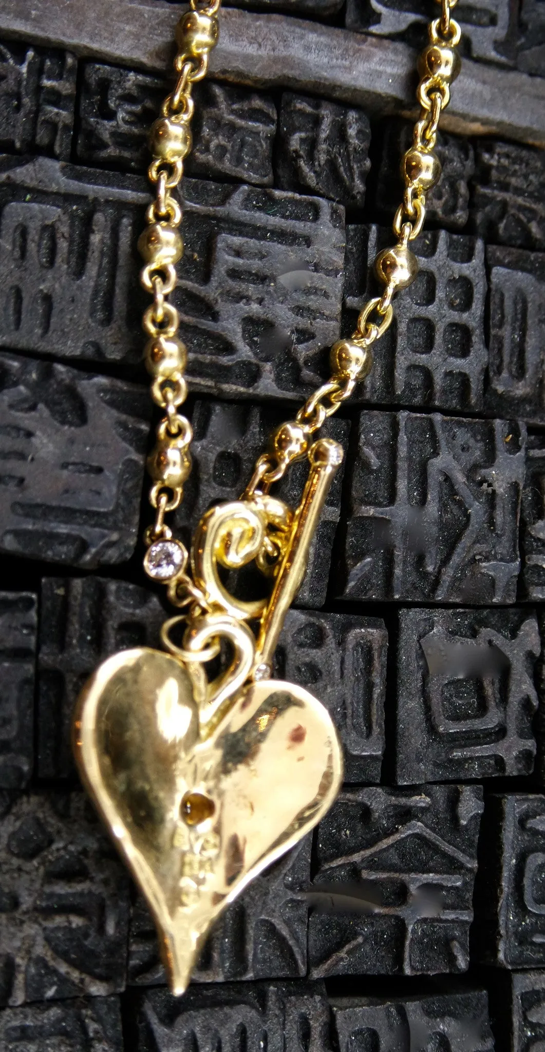 Erica Courtney 18K Gold and Diamond Bracelet with Heart Charm