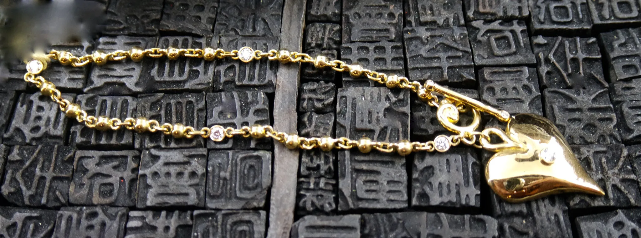 Erica Courtney 18K Gold and Diamond Bracelet with Heart Charm