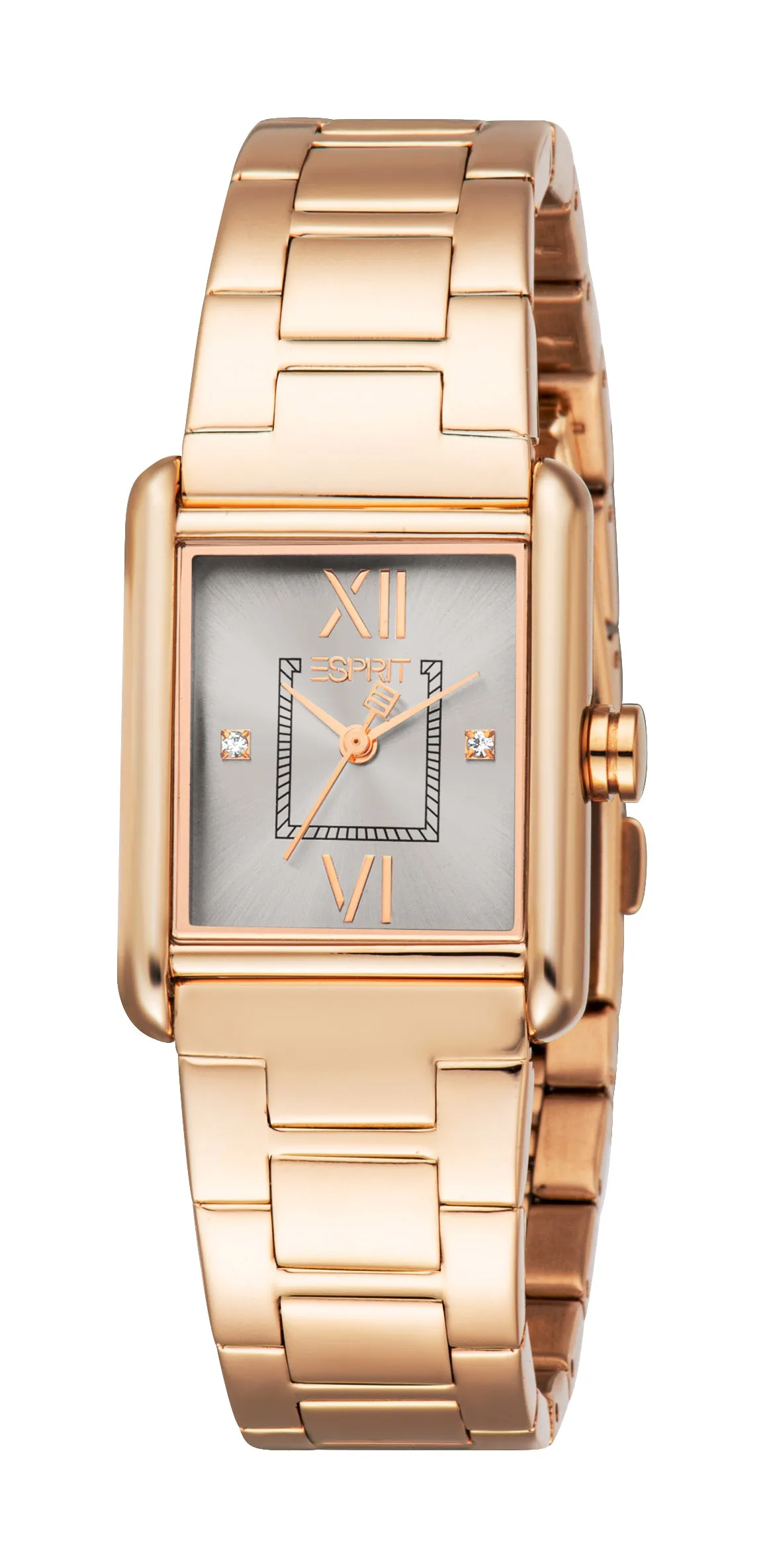 Esprit Ladies Rectangular Rose Gold-Tone Watch with Steel Bracelet