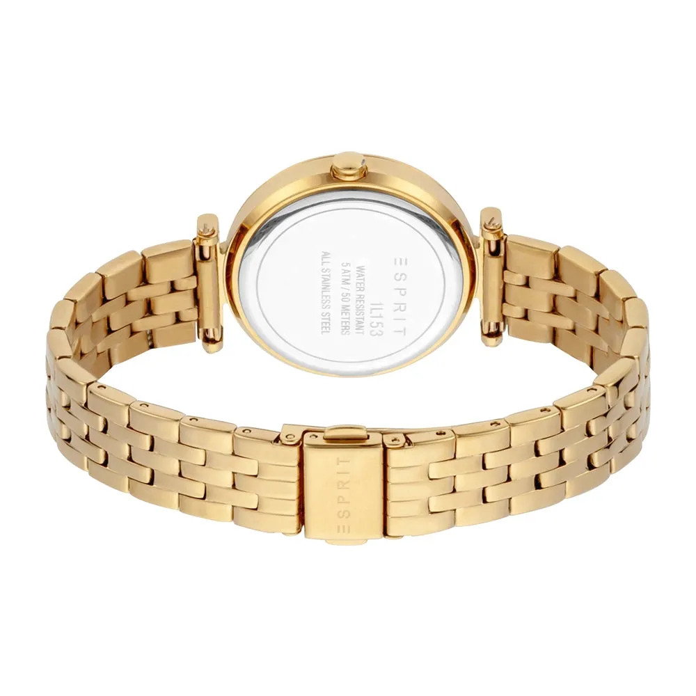 Esprit Ladies Watch Gold Bracelet Ss Case & Golden Dial With Stone