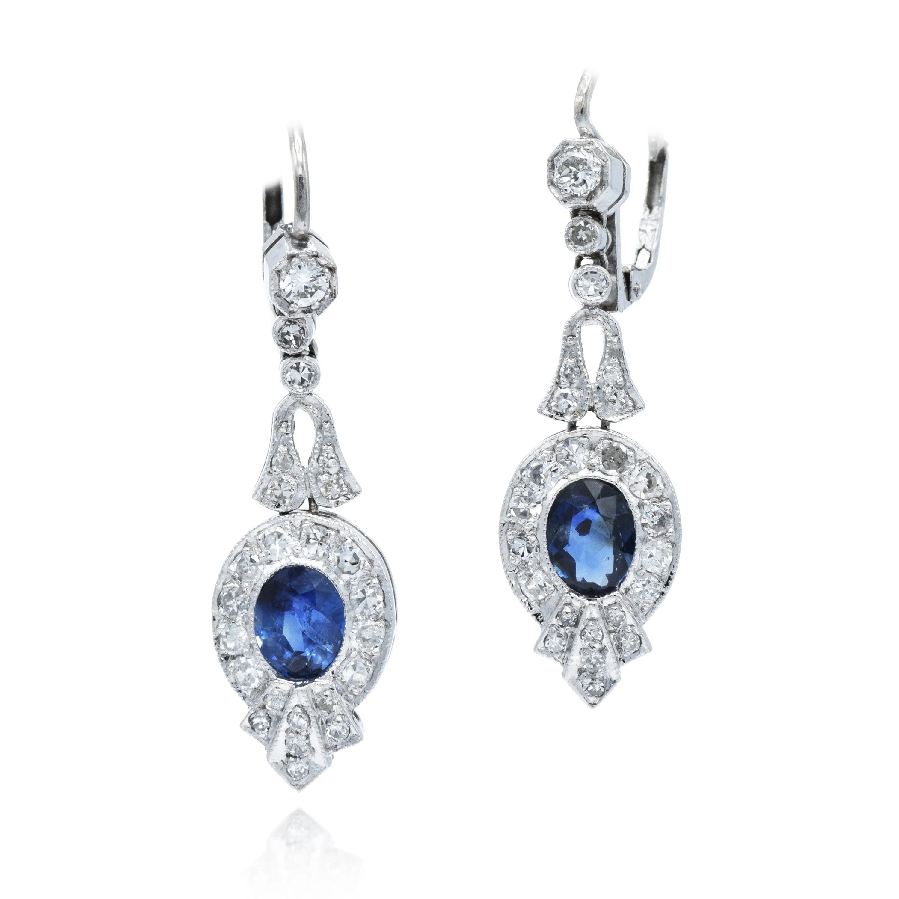 Estate 14KT White Gold Sapphire Drop Earrings
