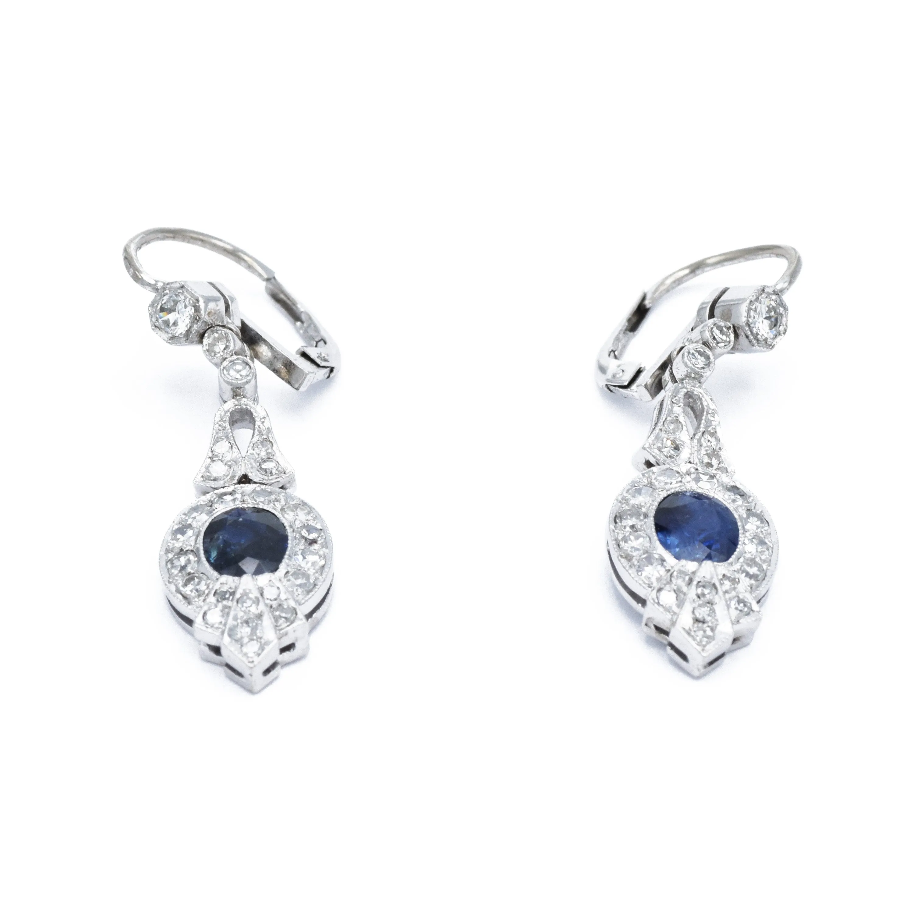 Estate 14KT White Gold Sapphire Drop Earrings