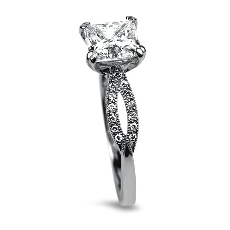 Estate Tacori Ribbon 18k White Gold 1.26cts Firemark Princess Cut Diamond Engagement Ring