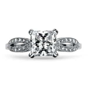 Estate Tacori Ribbon 18k White Gold 1.26cts Firemark Princess Cut Diamond Engagement Ring