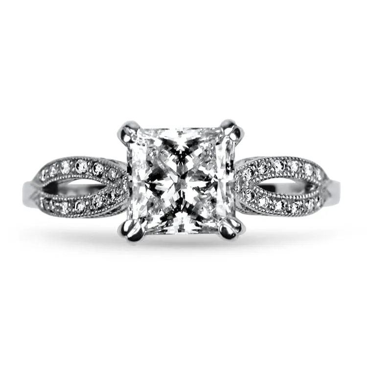Estate Tacori Ribbon 18k White Gold 1.26cts Firemark Princess Cut Diamond Engagement Ring
