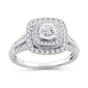 EternalDia 1/2 Cttw Diamond Cushion Frame Dual Halo Vintage-Style Engagement Ring In 10kt White Gold (IJ/I2I3)