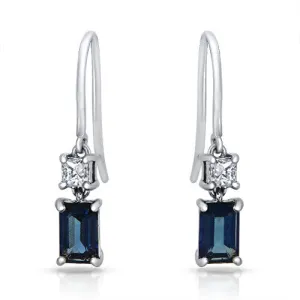 Exquisite Dangling Sapphire Earrings with accented of Princess Diamonds in18k White Gold