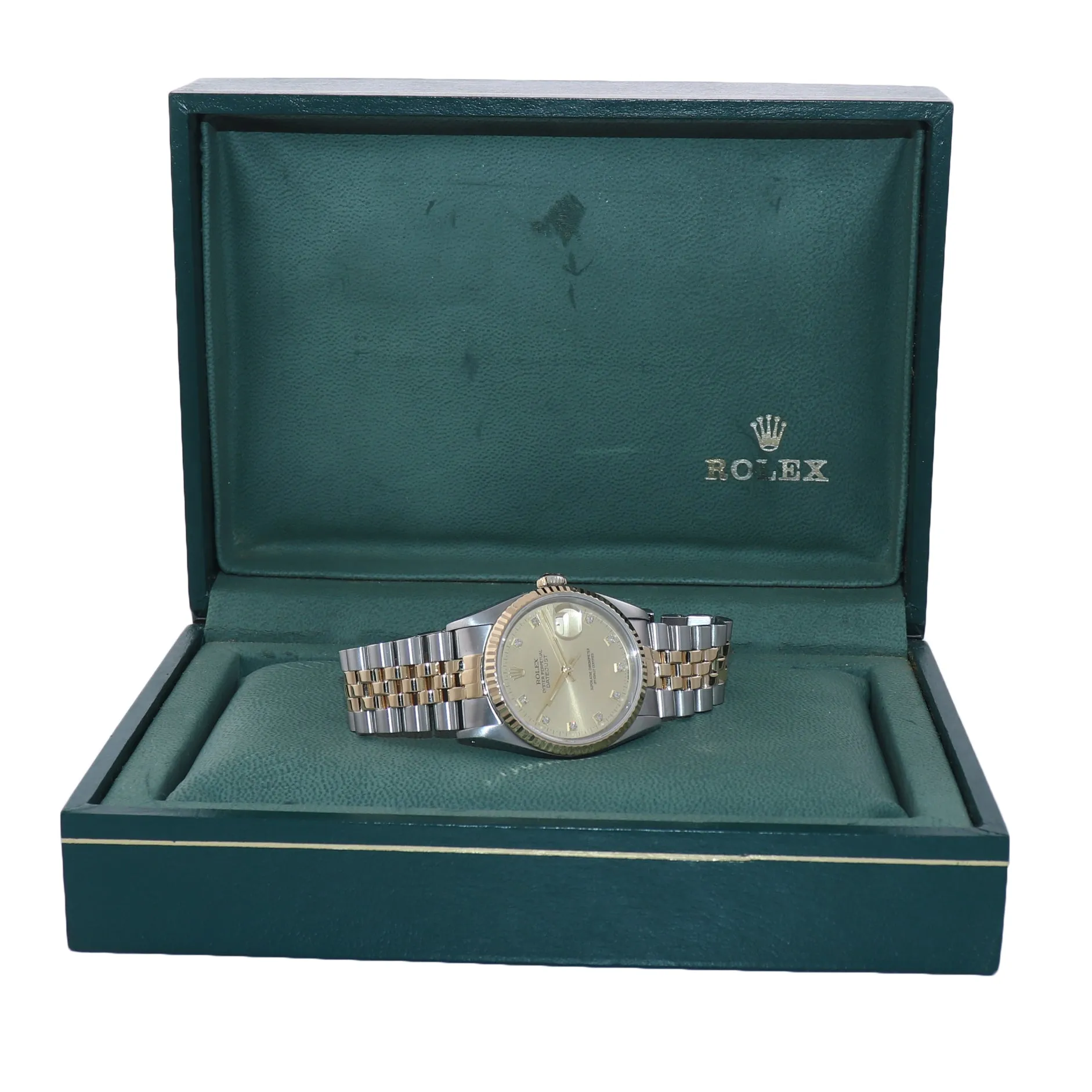 FACTORY DIAMOND Rolex DateJust 36mm 16233 Two Tone 18k Gold Steel Watch Box