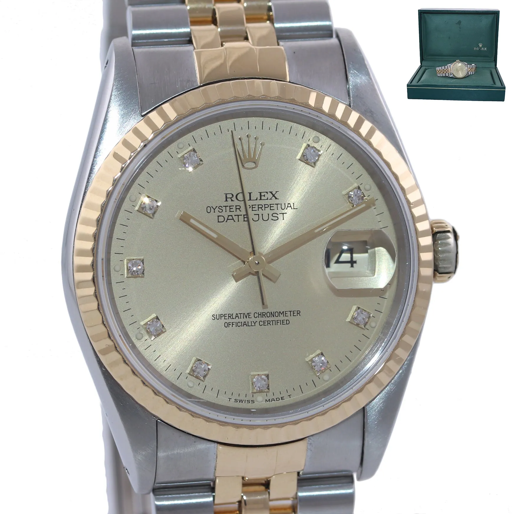 FACTORY DIAMOND Rolex DateJust 36mm 16233 Two Tone 18k Gold Steel Watch Box