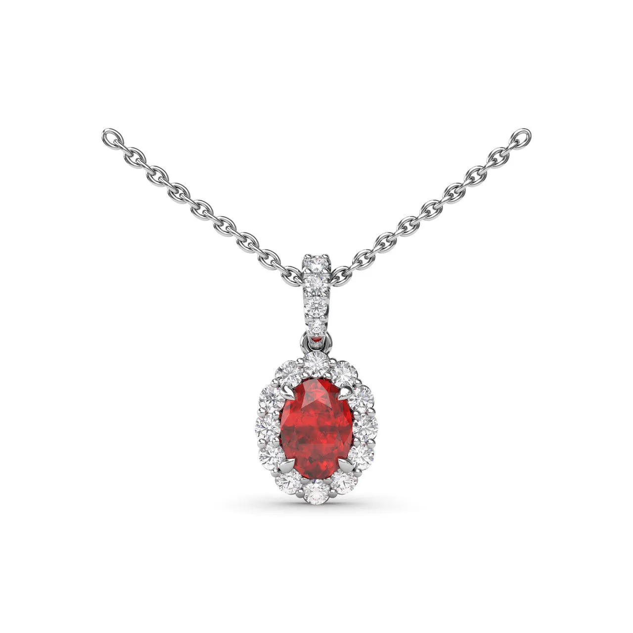 Fana 14k White Gold Ruby and Diamond Halo Necklace