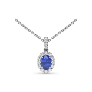 Fana 14k White Gold Sapphire and Diamond Halo Necklace