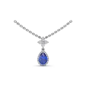 Fana 14k White Gold Sapphire and Diamond Teardrop Necklace