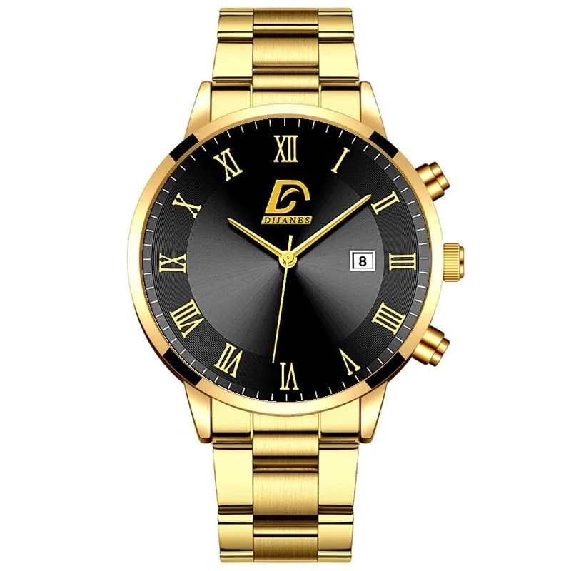 Fashion Mens Gold Stainless Steel Watches Luxury