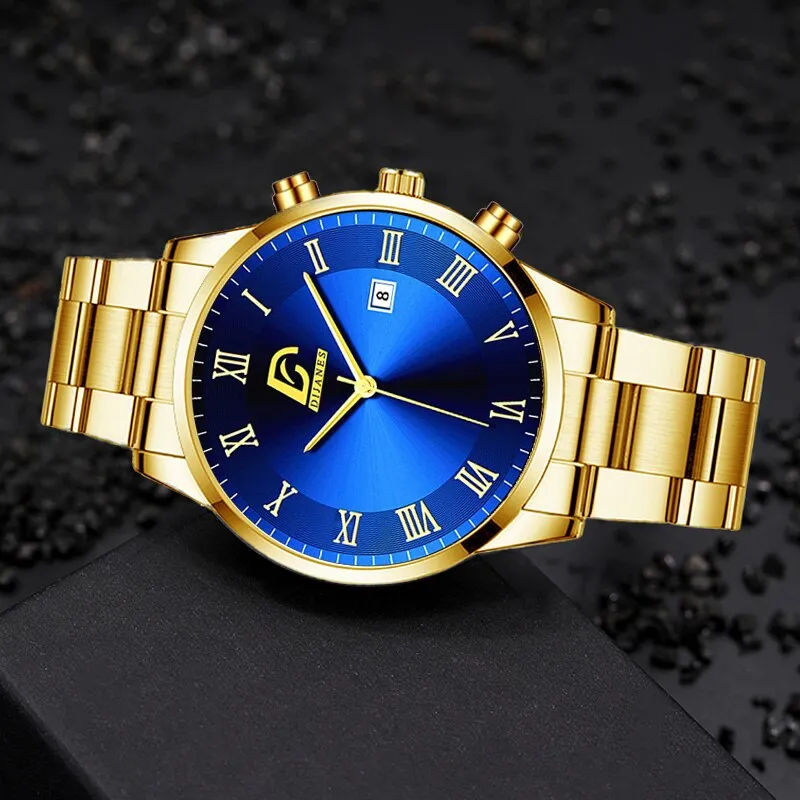 Fashion Mens Gold Stainless Steel Watches Luxury