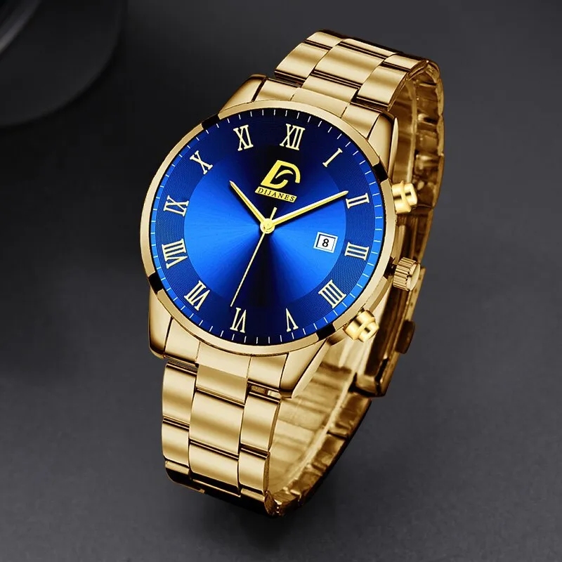 Fashion Mens Gold Stainless Steel Watches Luxury