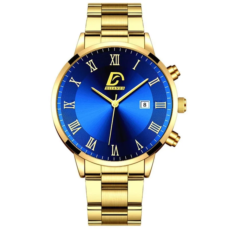 Fashion Mens Gold Stainless Steel Watches Luxury