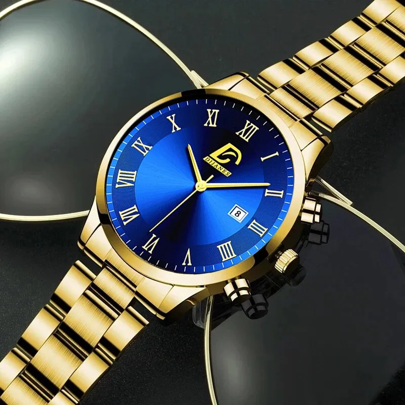 Fashion Mens Gold Stainless Steel Watches Luxury
