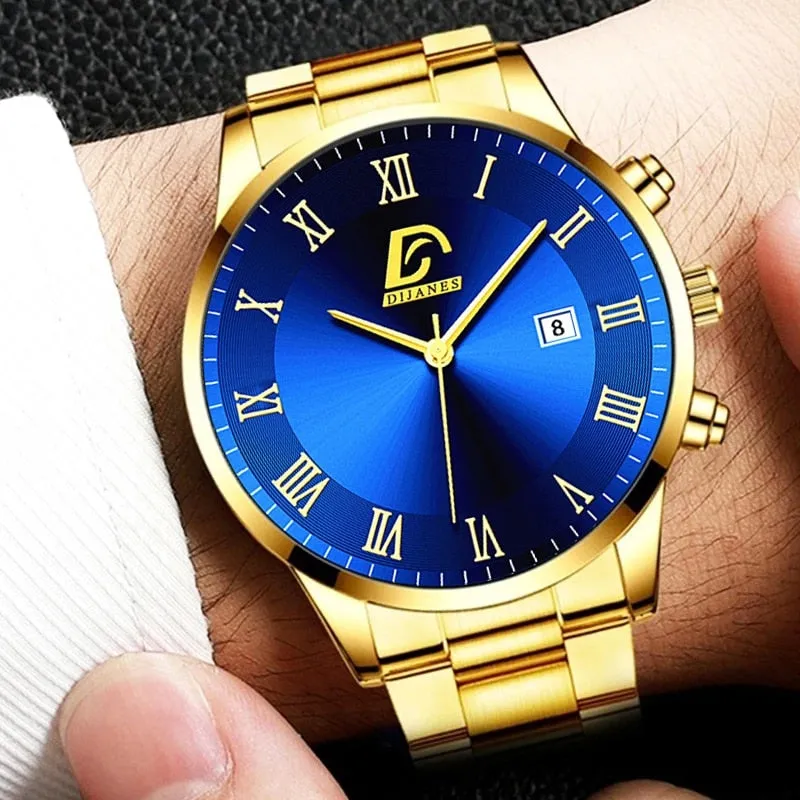 Fashion Mens Gold Stainless Steel Watches Luxury