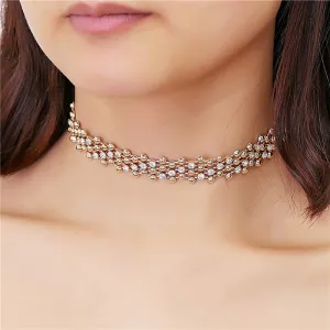 Fashion women Rhinestone choker necklace Champagne CCB Gold ladies chain necklaces trendy jewelry collar