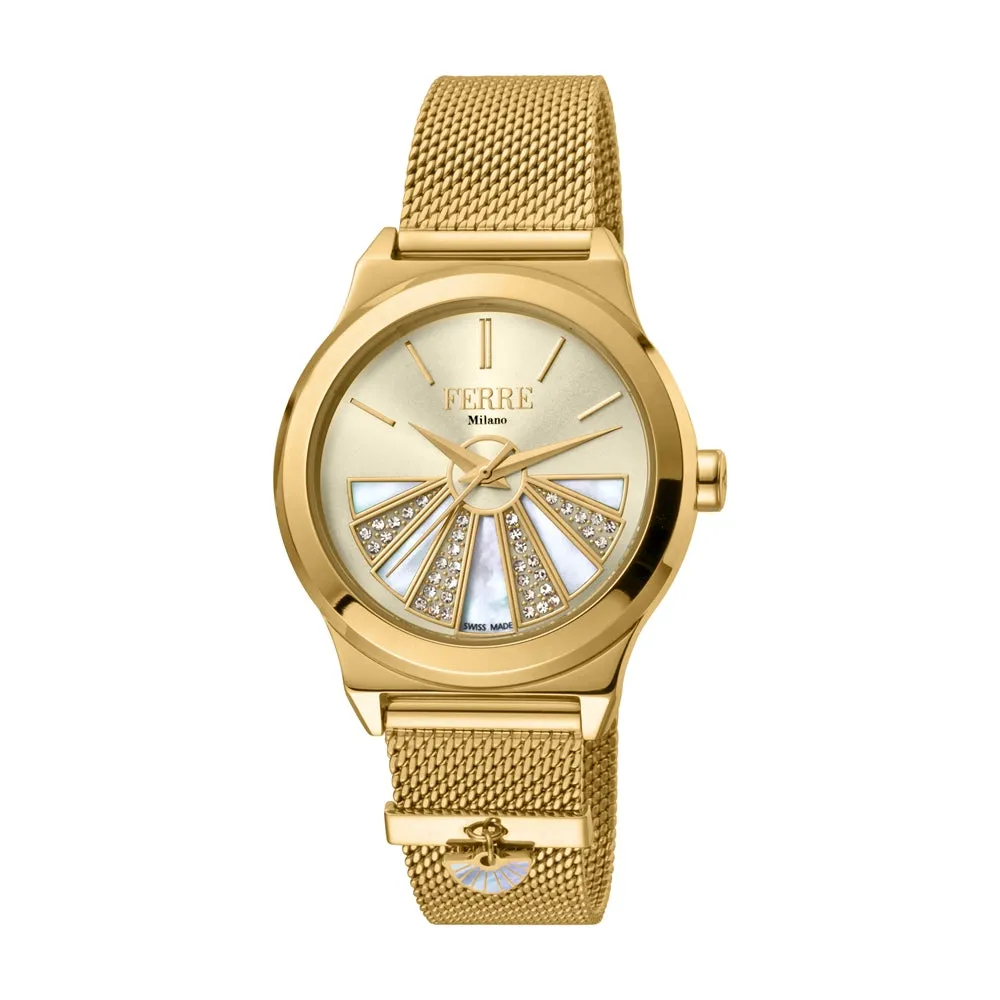 Ferre Milano Ladies Watch With Golden Color Case & Bracelet