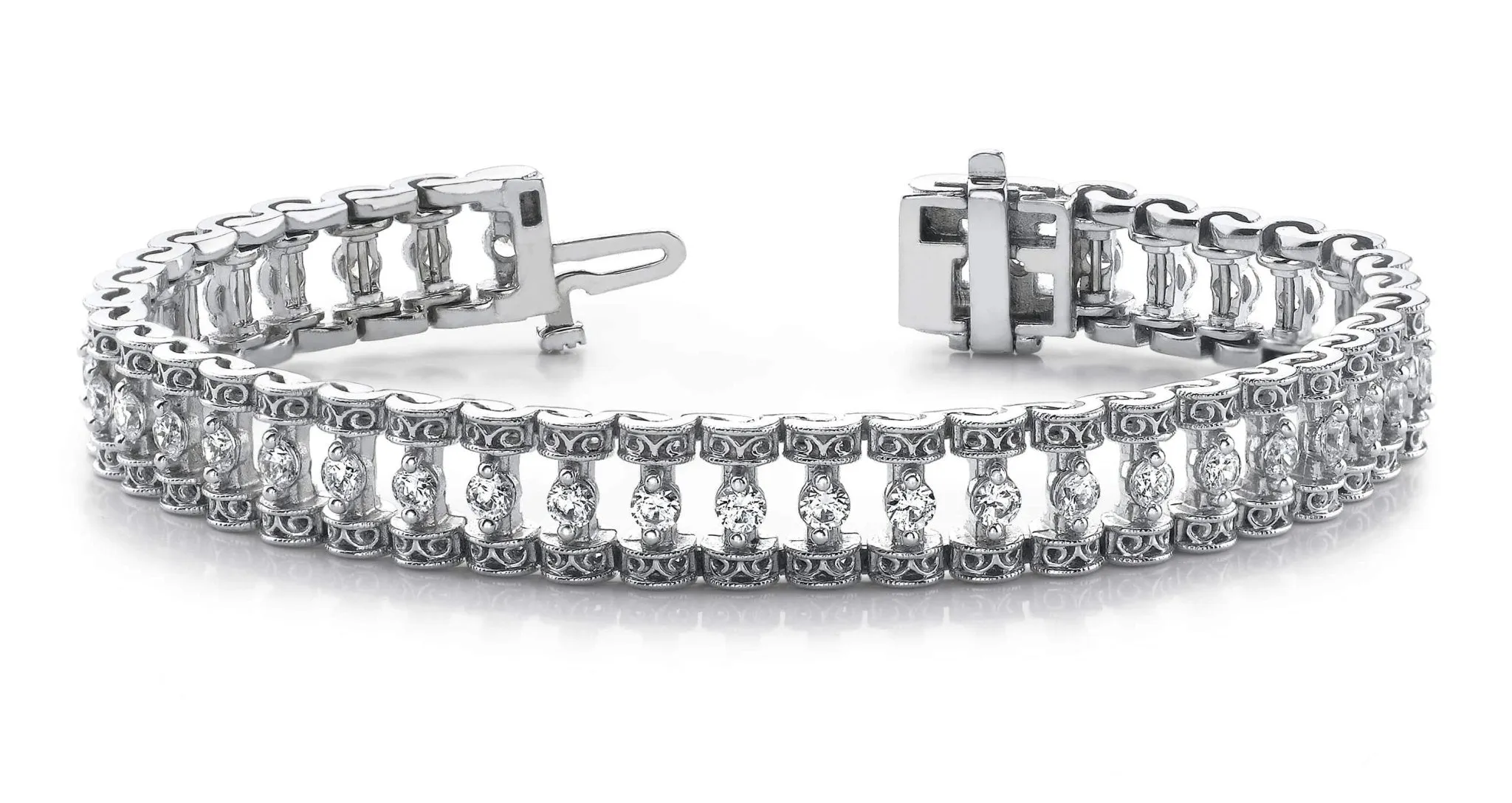Filigree Diamond Candlestick Diamond Bracelet with 2.05 ct.(finished) 2.2mm