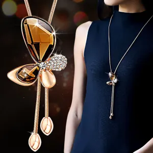 Fine Trendy Statement Crystal Butterfly Tassel Long Necklace Women Gold Plated Jewelry Bijoux Necklaces & Pendants
