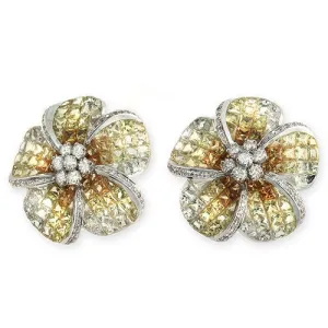 Floral Earrings with Yellow Sapphires and Diamonds in 18k White Gold