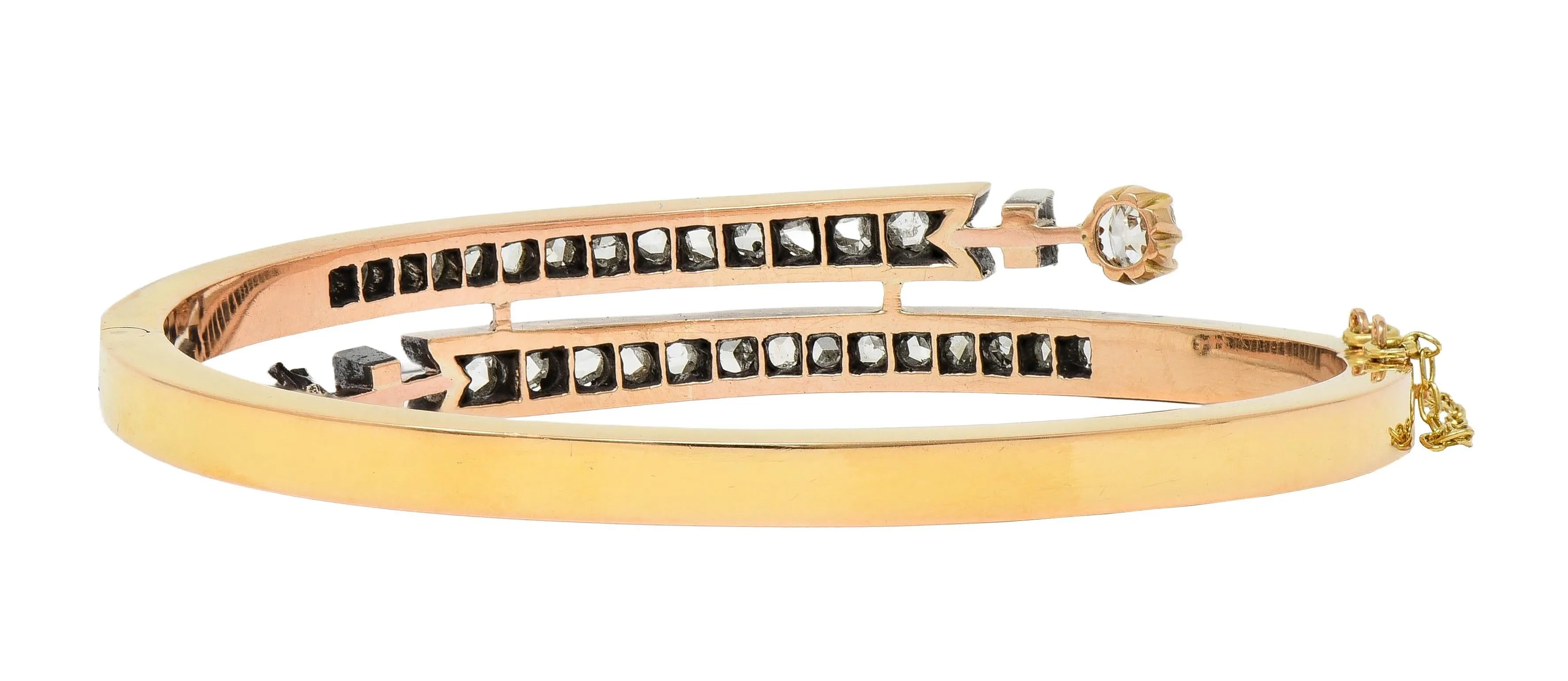 French Victorian 1.72 CTW Diamond Silver 18 Karat Gold Antique Bypass Bangle Bracelet